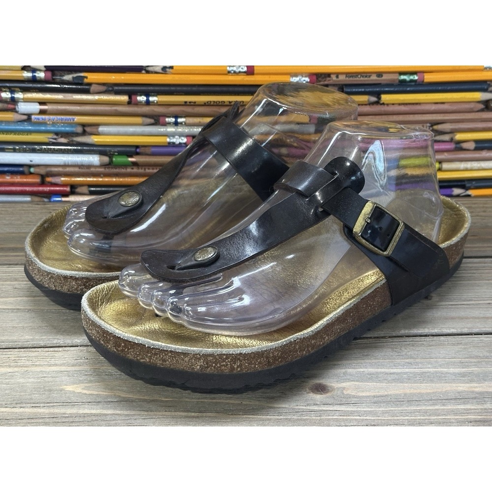Birkenstock Gizeh Gold Patent Sandals Brown Women's Sz 9 / 40